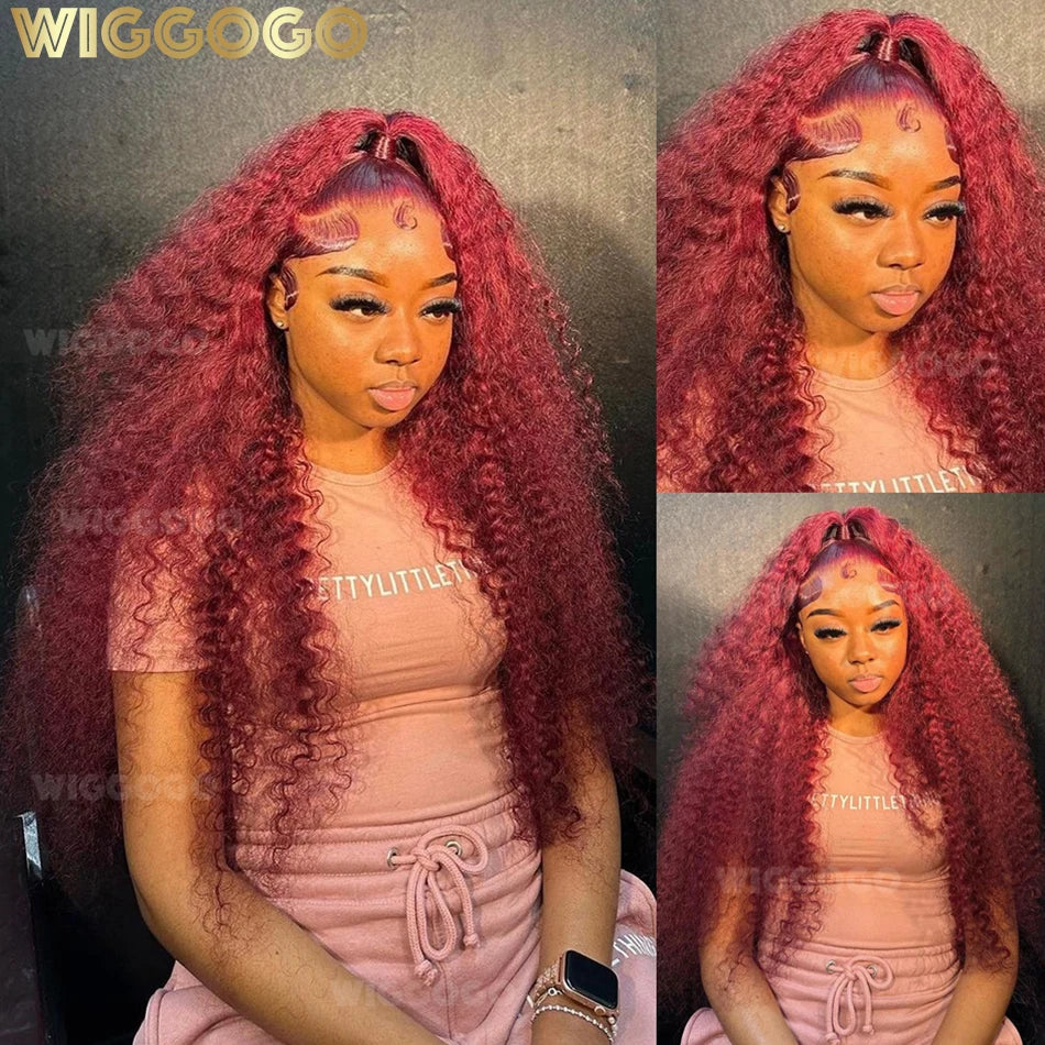 Red Wig 99J Burgundy Lace Front Wig 13X4 Curly Human Hair Wigs Hd Lace Wig 13X6 Human Hair Colored Deep Wave Frontal Wig